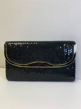 Y&S Handbags Black Sequin Clutch with Gold Accent